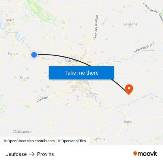 Jeufosse to Provins map