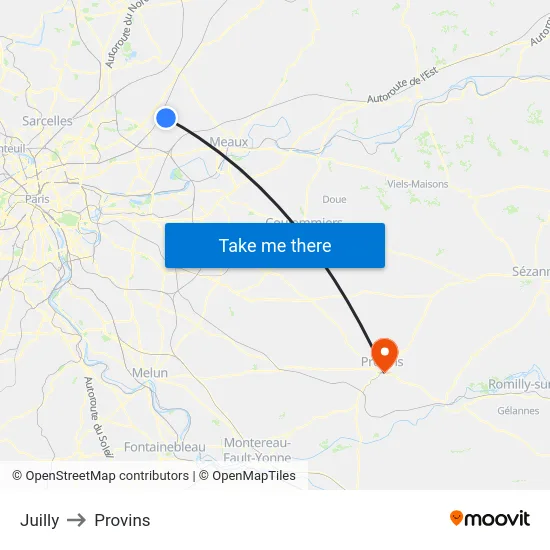 Juilly to Provins map