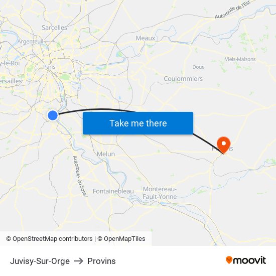 Juvisy-Sur-Orge to Provins map