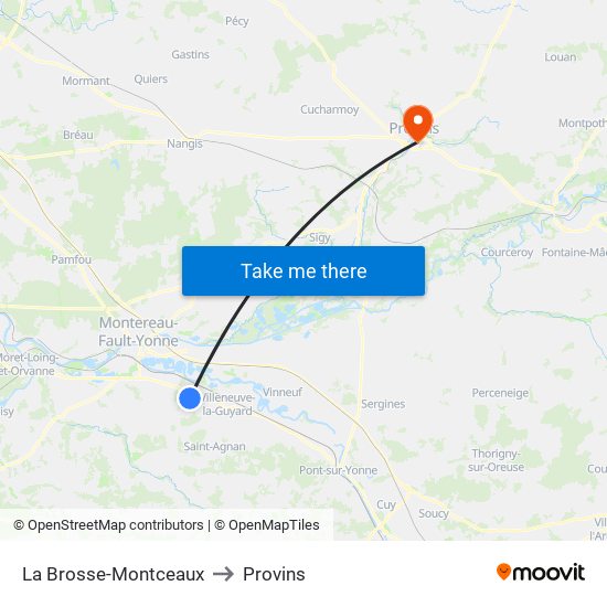 La Brosse-Montceaux to Provins map