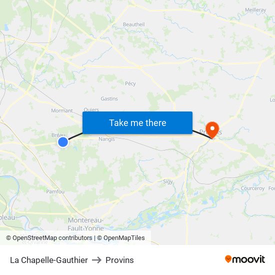 La Chapelle-Gauthier to Provins map