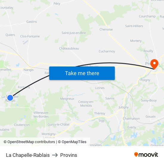 La Chapelle-Rablais to Provins map