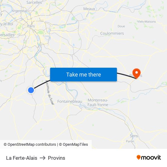 La Ferte-Alais to Provins map