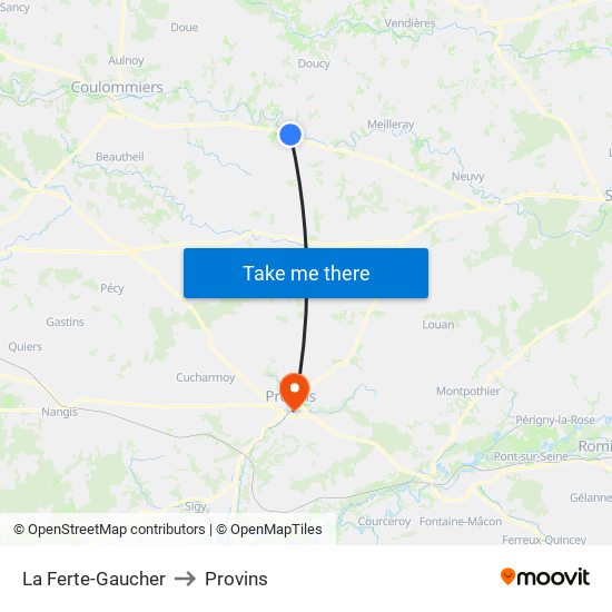 La Ferte-Gaucher to Provins map