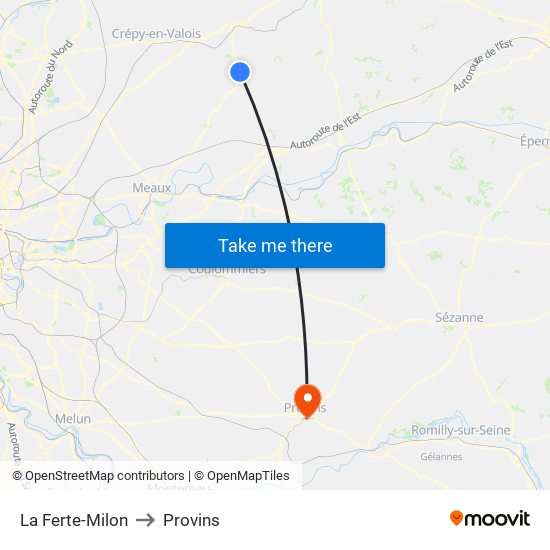 La Ferte-Milon to Provins map