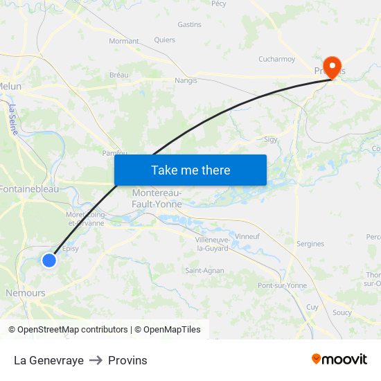 La Genevraye to Provins map