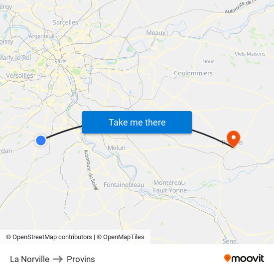 La Norville to Provins map