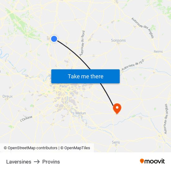 Laversines to Provins map