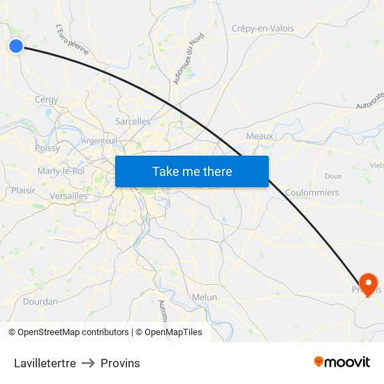 Lavilletertre to Provins map