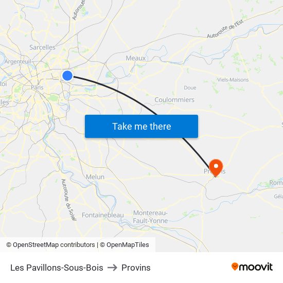 Les Pavillons-Sous-Bois to Provins map
