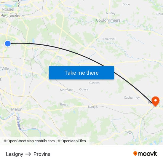 Lesigny to Provins map