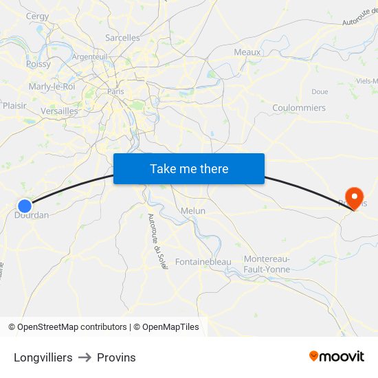 Longvilliers to Provins map