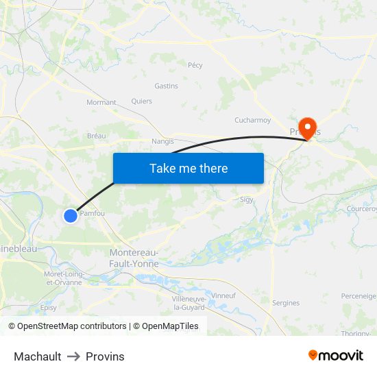 Machault to Provins map