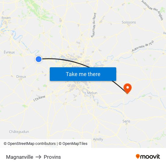 Magnanville to Provins map