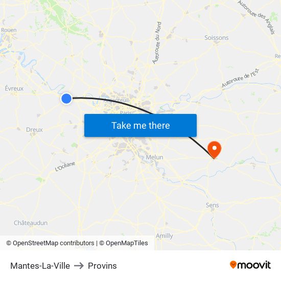 Mantes-La-Ville to Provins map