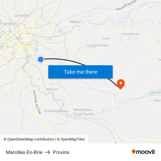 Marolles-En-Brie to Provins map