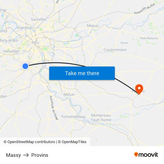 Massy to Provins map