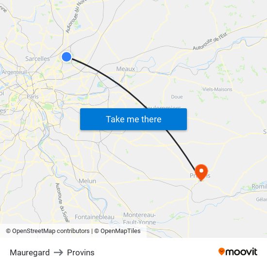 Mauregard to Provins map