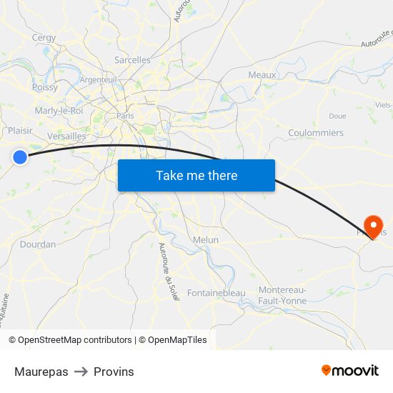 Maurepas to Provins map