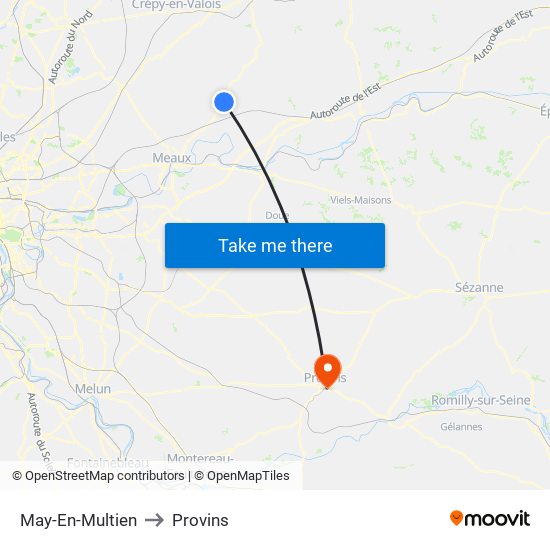 May-En-Multien to Provins map