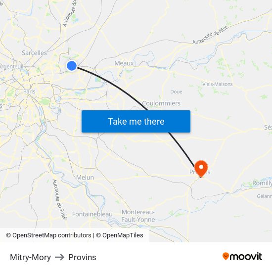 Mitry-Mory to Provins map