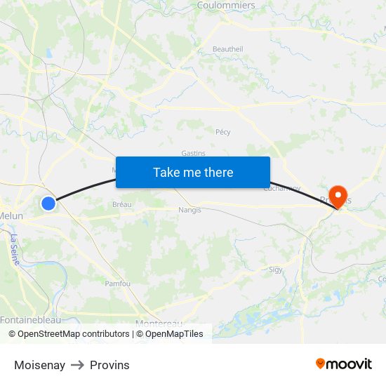 Moisenay to Provins map