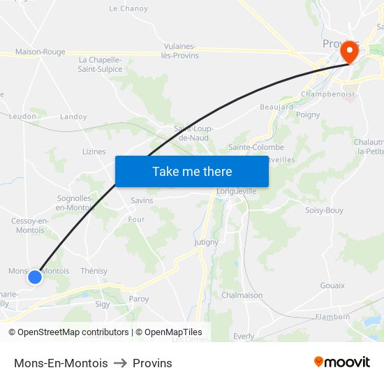 Mons-En-Montois to Provins map