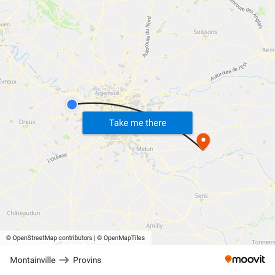 Montainville to Provins map