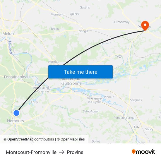 Montcourt-Fromonville to Provins map