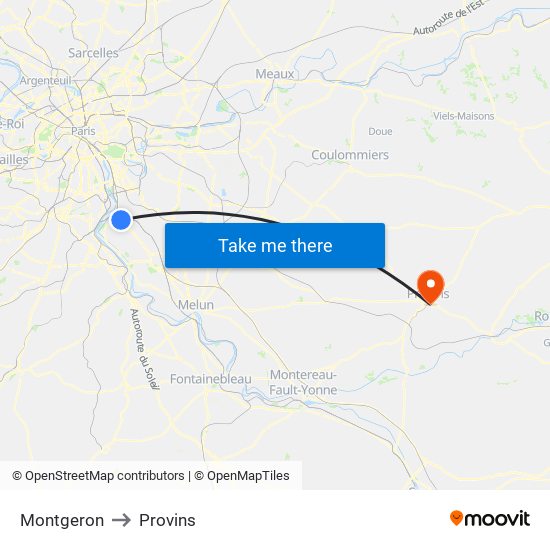 Montgeron to Provins map