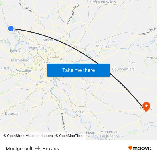 Montgeroult to Provins map