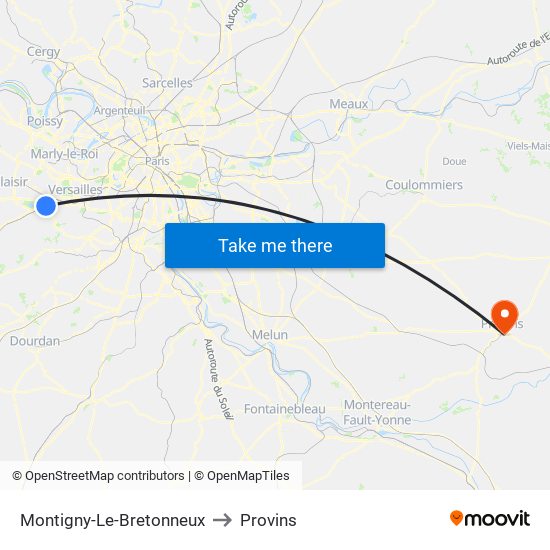 Montigny-Le-Bretonneux to Provins map