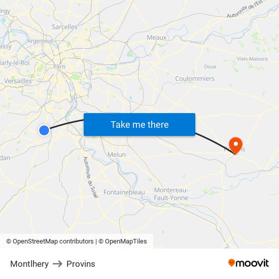 Montlhery to Provins map