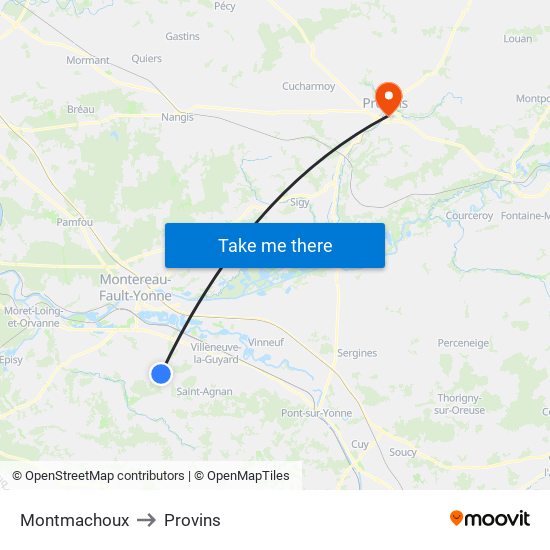 Montmachoux to Provins map