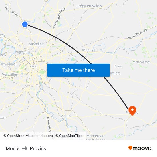 Mours to Provins map