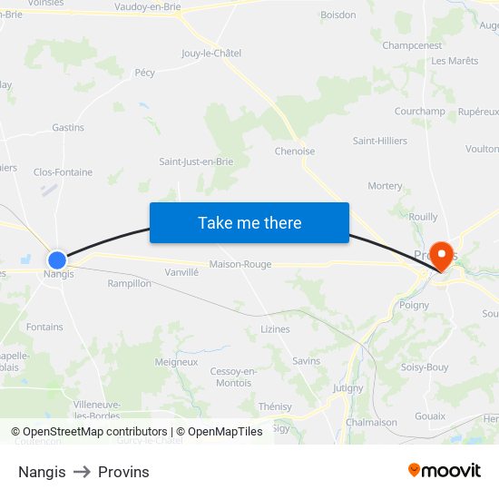 Nangis to Provins map