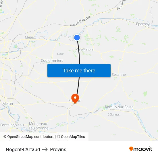 Nogent-L'Artaud to Provins map