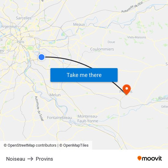 Noiseau to Provins map