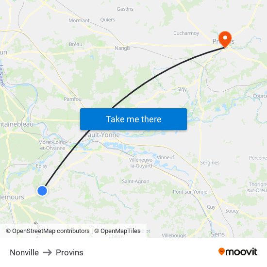 Nonville to Provins map