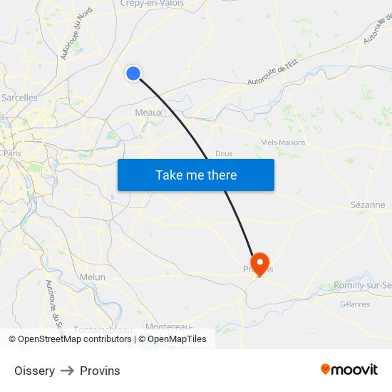 Oissery to Provins map