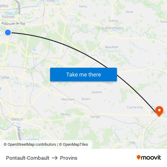 Pontault-Combault to Provins map