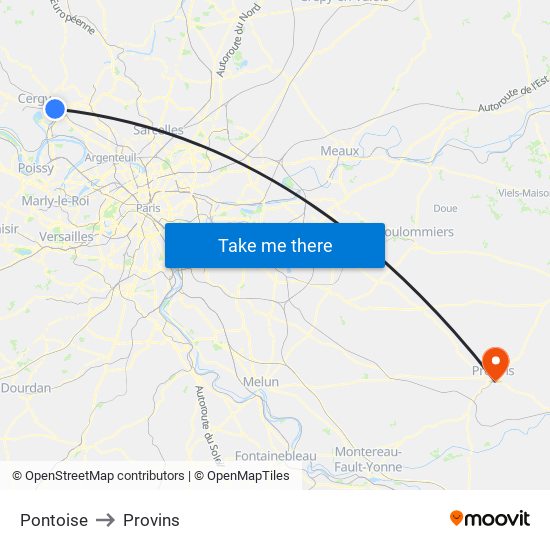 Pontoise to Provins map