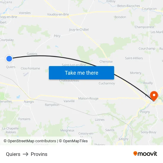 Quiers to Provins map