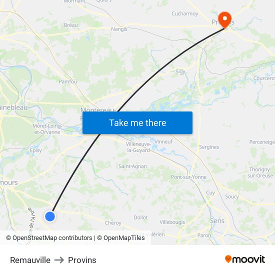 Remauville to Provins map