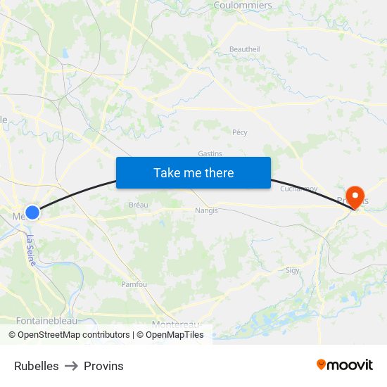 Rubelles to Provins map