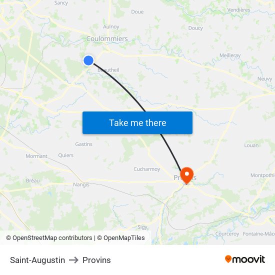 Saint-Augustin to Provins map