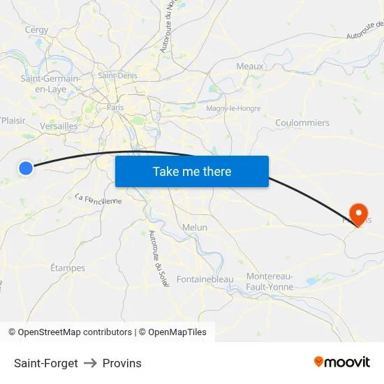 Saint-Forget to Provins map