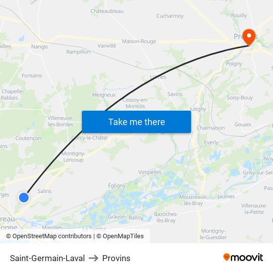 Saint-Germain-Laval to Provins map