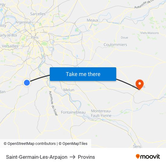Saint-Germain-Les-Arpajon to Provins map
