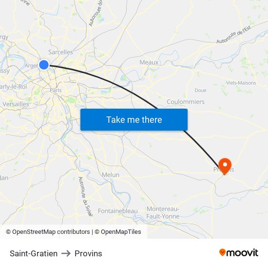 Saint-Gratien to Provins map